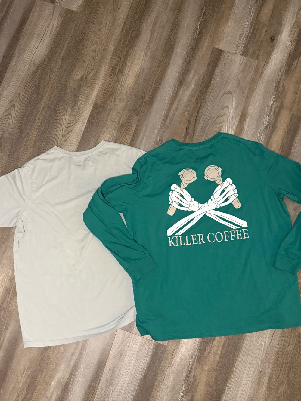 Lot of 2 Dutch Bros Teal Long Sleeve & Light Gray Graphic Tre - Picture 2 of 2